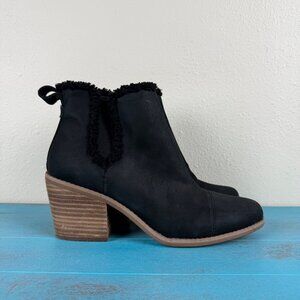 Toms Black Suede Booties With Textured Trim & Block Heel Sz 8.5